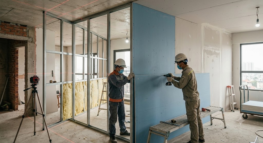 Thi Công Vách Thạch Cao Đẹp, Nhanh, Đúng Kỹ Thuật